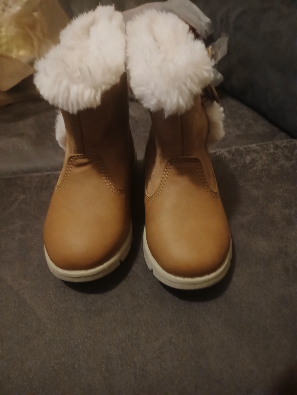 UGG Kids Chestnut Boots with White Faux-Fur Cuff